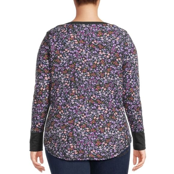 Terry & Sky Women’s Plus Size Long Sleeve Henley Thermal Waffle Tee 1x Floral - Picture 3 of 9